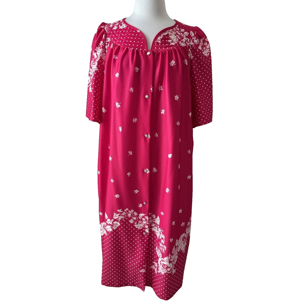 Just For Women‎ Pink Floral Snap Pocket Muumuu Robe Womens L Grannycore Cottage